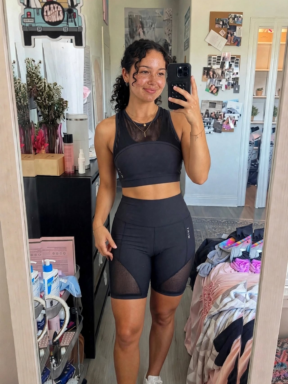 Mint Black High-Waist Mesh Panel Bike Shorts